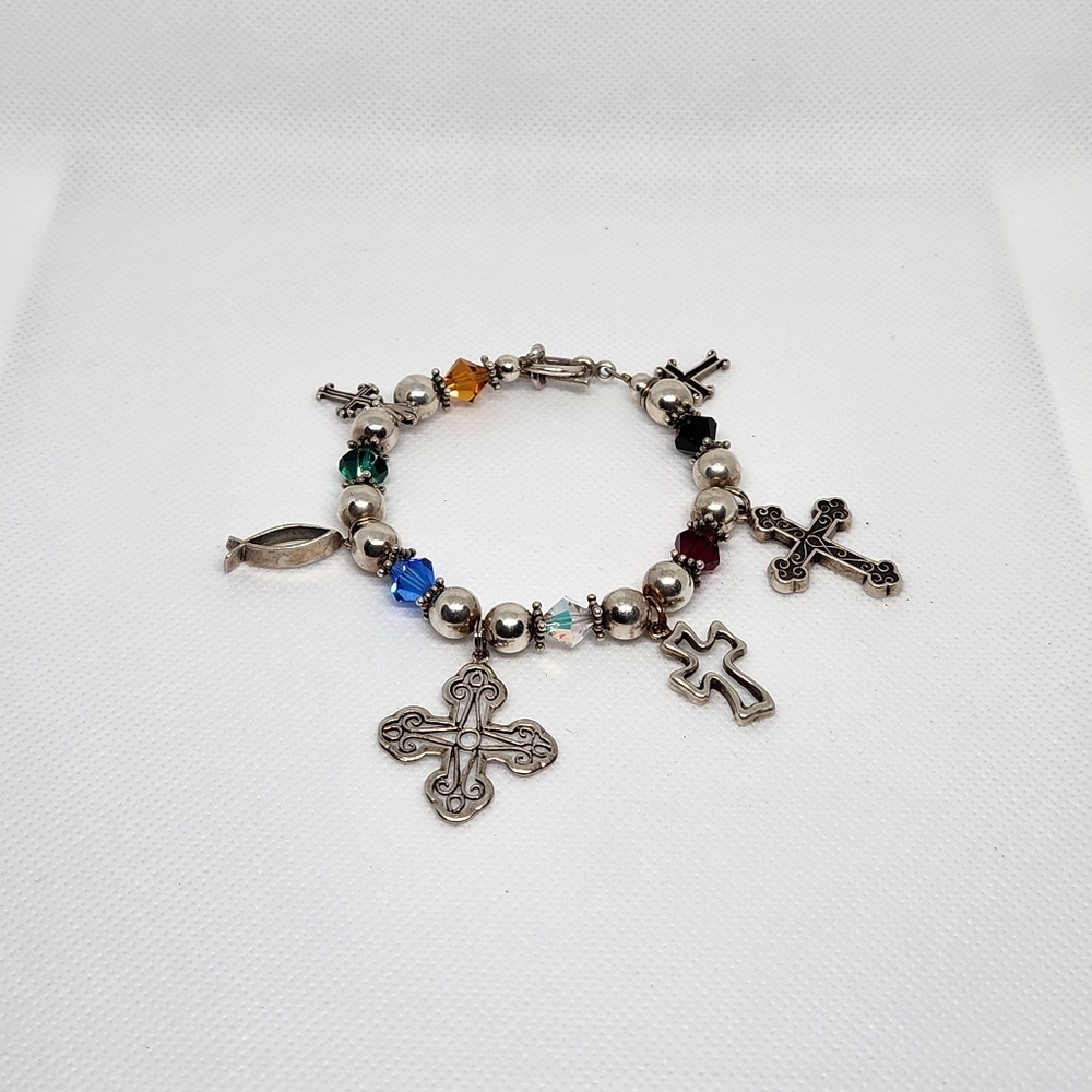 Multi Cross Charm Silver Bracelet.